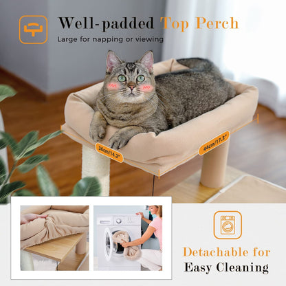 Luxurious 35-Inch Wooden Cat Tree with Double Condos, Spacious Perch, and Durable Sisal Scratching Posts - Perfect for Your Feline Friend!