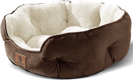 20-Inch Small Dog and Cat Bed - Extra Soft, Machine Washable, Anti-Slip, and Water-Resistant Oxford Bottom, Brown
