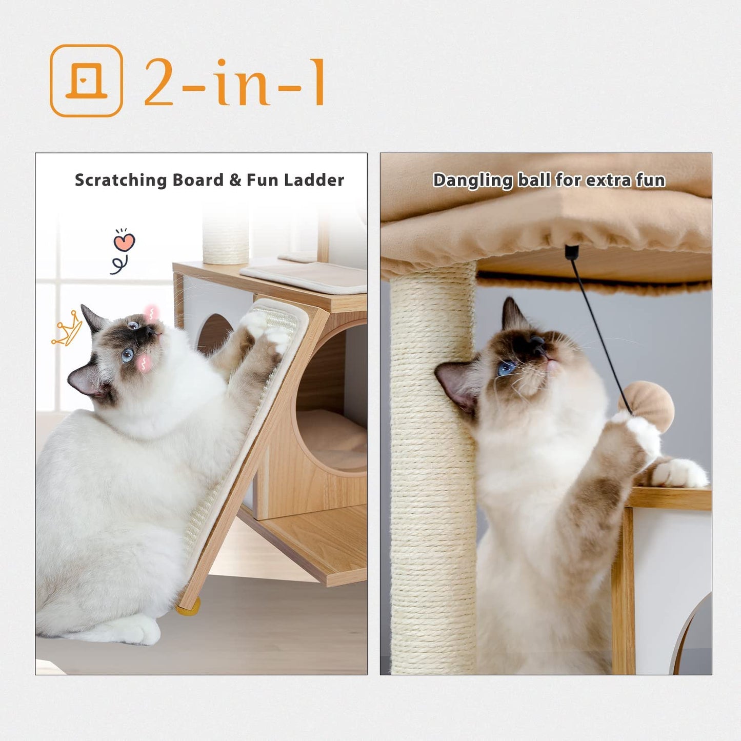 Luxurious 35-Inch Wooden Cat Tree with Double Condos, Spacious Perch, and Durable Sisal Scratching Posts - Perfect for Your Feline Friend!