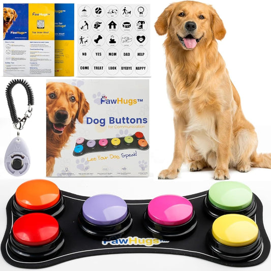 Engaging 30-Second Recordable Dog Communication Buttons - 6-Pack Set with Non-Slip Mat, Clicker, and Custom Stickers for Fun Training and Interaction